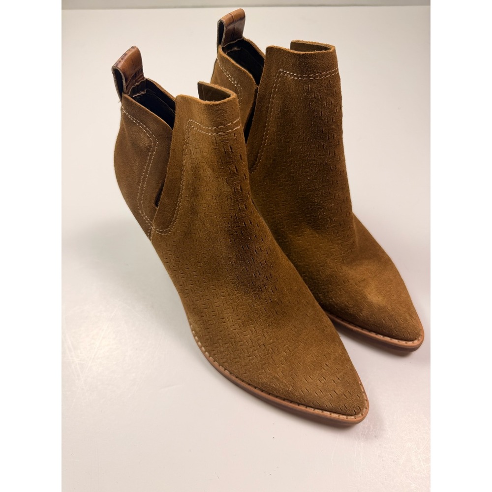Dolce Vita Brown Suede Pointed Toe Ankle Boots Block Heel Side Cut Booties 7.5